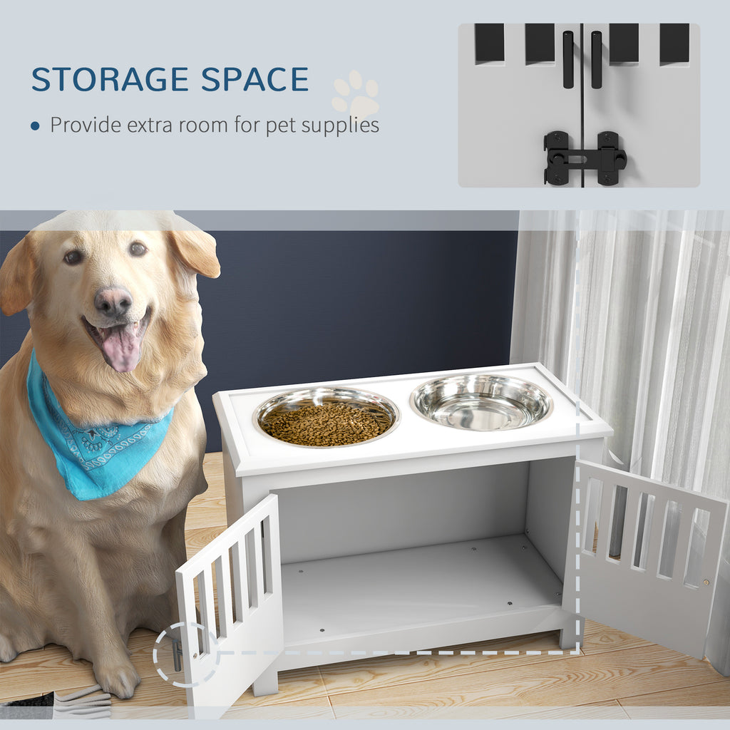 Dog Food Storage Cabinet with Bowls & Dog Feeding Station, White