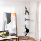 9 Foot Adjustable Height Floor To Ceiling Vertical Cat Tree - Grey And White